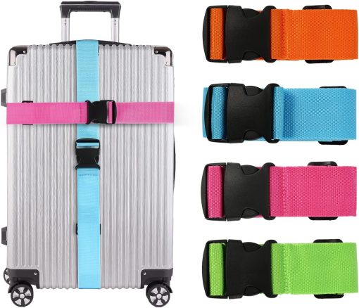 4 Pack Luggage Straps for Suitcase, EnvySun Adjustable Travel Packing Secure Belt Accessory Set for Travel Bag Luggage Briefcase - Mixed Colours