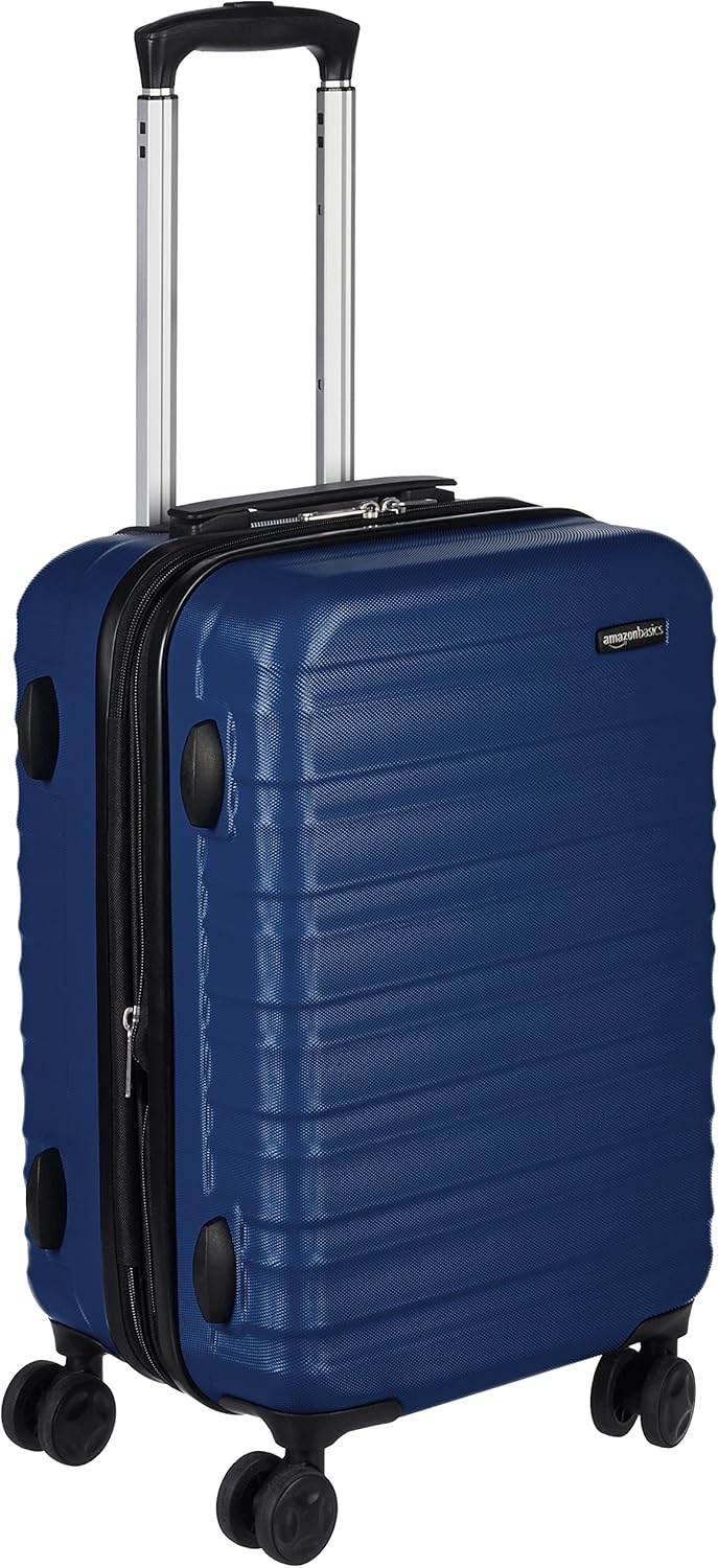 Amazon Basics Hardside Hand Luggage Carry On Suitcase, ABS Hardshell Expandable Cabin Suitcase with 4 Spinner Wheels, 55 cm, Navy Blue