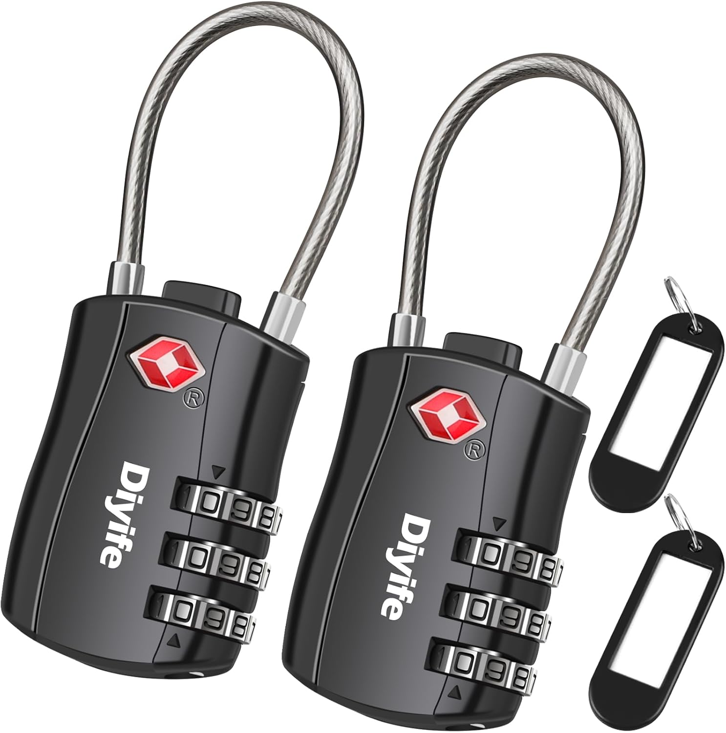 Diyife TSA Luggage Locks, [2 Pack] 3-Digit Security Suitcase Locks, Combination Padlock for Suitcases Flexible Cable Travel Lock, TSA Approved Luggage Locks for Suitcases Travel Luggage Bag Case