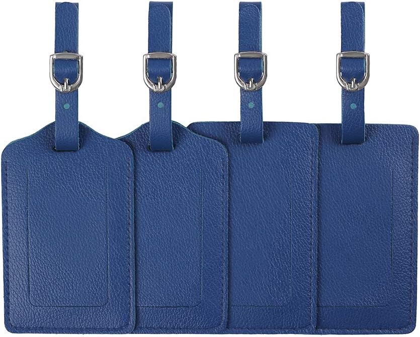 Luggage Tags, Microfiber Leather Personalized Suitcase Tag Set Luggage id Tags Labels Travel Accessories-Set of 4(Blue)