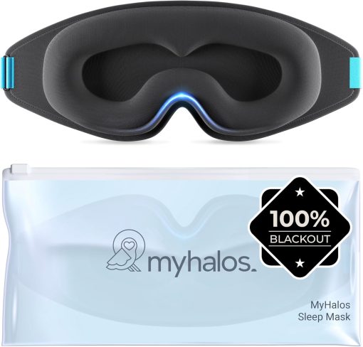 MyHalos 100% Blackout Sleep Masks for Women & Men - Zero Eye Pressure Eye Mask for Sleeping -Our Halo Sleep Mask Includes a Storage Pouch- Black Eye Mask for Travel or Blindfold