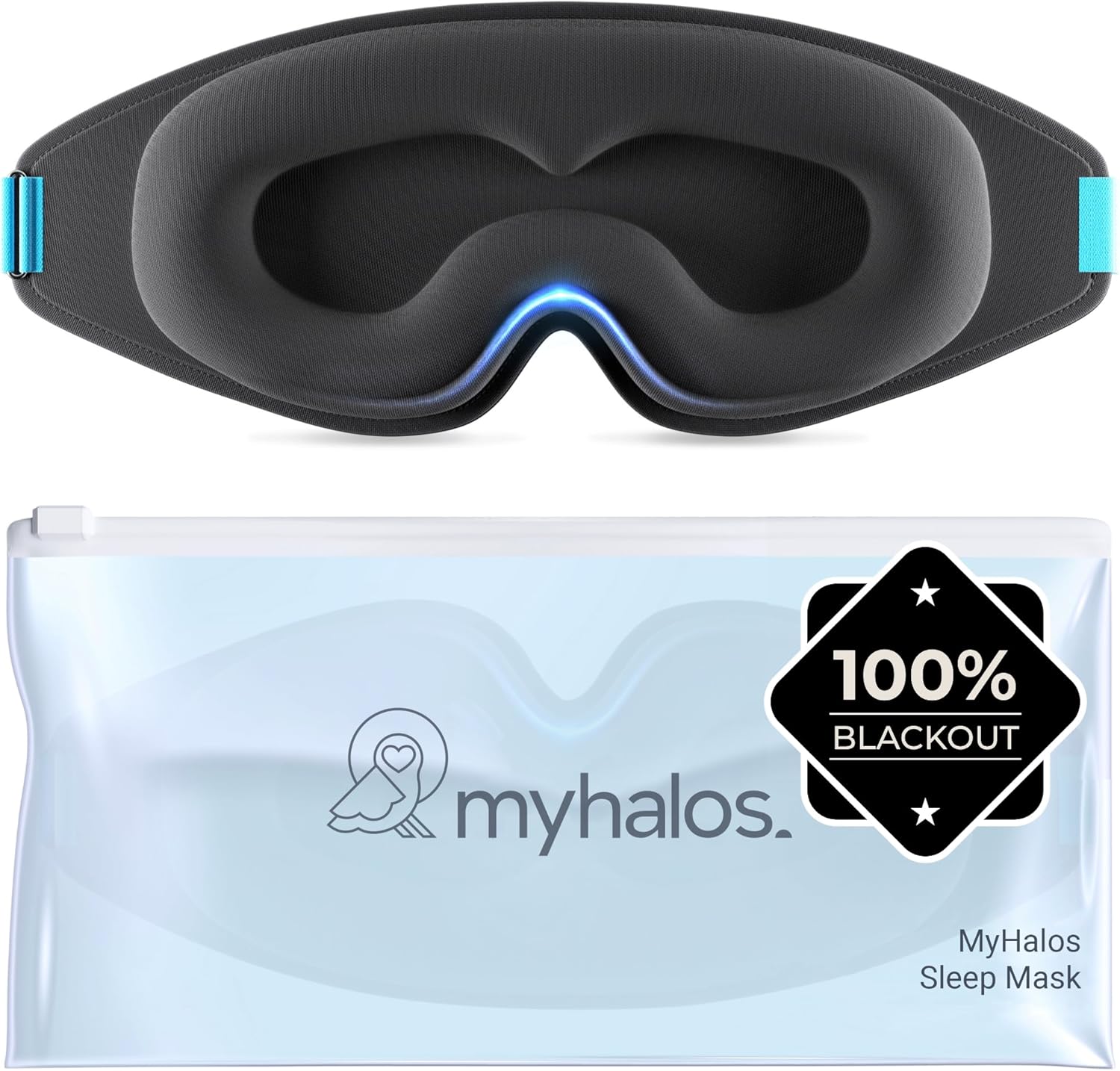 MyHalos 100% Blackout Sleep Masks for Women & Men – Zero Eye Pressure Eye Mask for Sleeping -Our Halo Sleep Mask Includes a Storage Pouch- Black Eye Mask for Travel or Blindfold